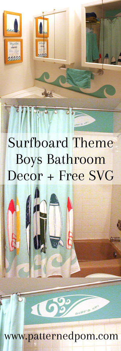 Freshening up a boys bathroom theme from baby to older boy style with a surfboard theme.