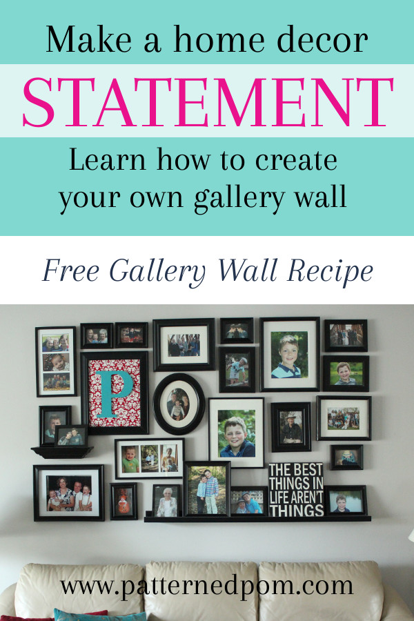 Learn how to make a statement in a room with a gallery wall with these detailed tips and tricks.  The high impact home decor statement will draw the eye and be a dramatic touch to your home decor. Grab the free gallery wall recipe if you need help getting started.