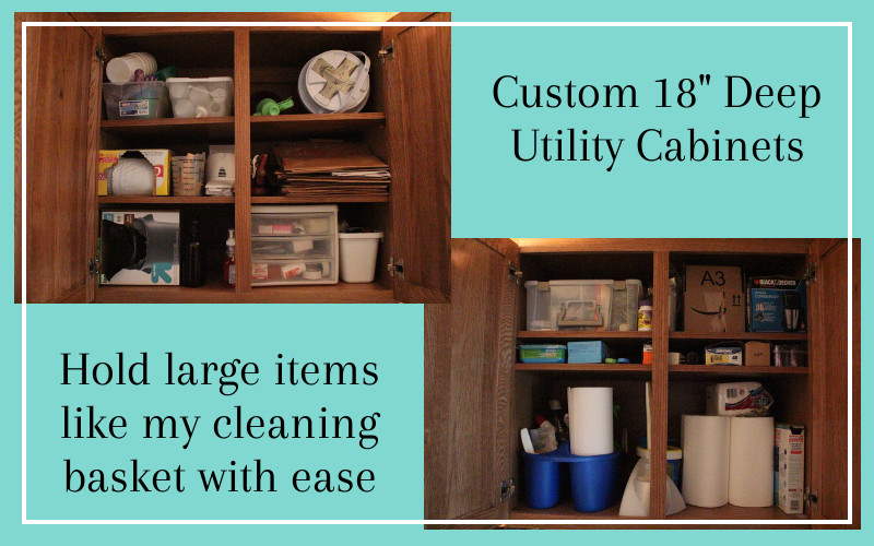 Make custom cabinets in your laundry room deep so they will hold extra large items and make use of the deep space over your washer and dryer.